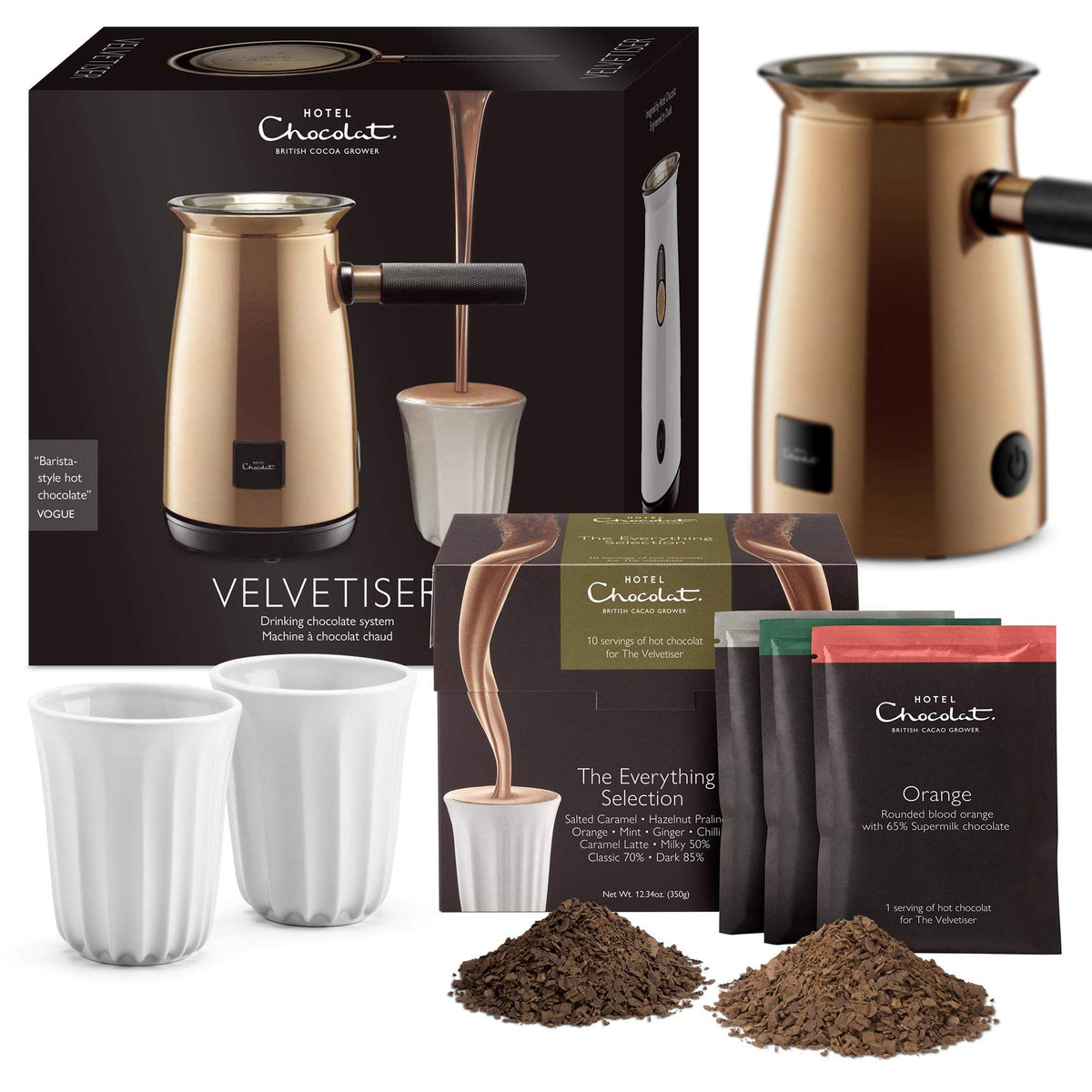 Hotel Chocolat Velvetiser Hot Chocolate Machine Complete Starter Kit, Copper