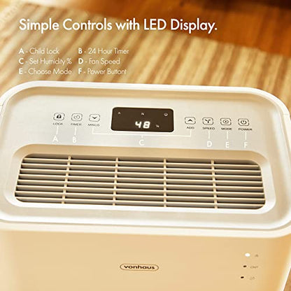 VonHaus Luftentfeuchter 20 L/Tag – LED Display, 24 Hour Timer