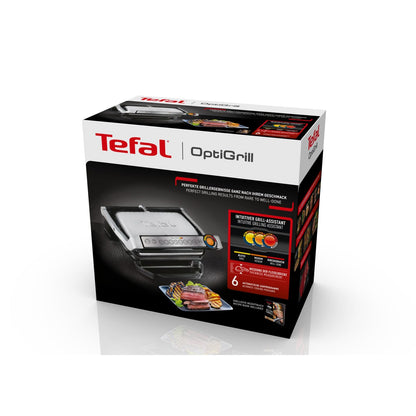 Tefal OptiGrill Kontaktgrill – Elektrogrill mit 6 automatischen Programmen, Garstufenanzeige und automatischer Temperaturanpassung, Auftau- und Manueller Modus, abnehmbare antihaftbeschichtete Platten