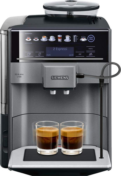 Siemens TE651509DE EQ.6 plus s100 Kaffeevollautomat (konstante Brühtemperatur, Dampf-Reinigung, Doppeltassen-Funktion, 1.500 Watt) metallic