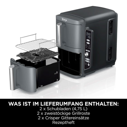 Ninja Double Stack XL Heißluftfritteuse, 9,5 L, 6 Kochfunktionen, Grau