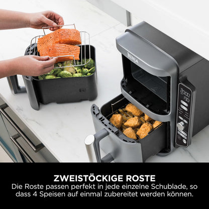 Ninja Double Stack XL Heißluftfritteuse, 9,5 L, 6 Kochfunktionen, Grau