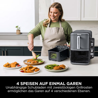 Ninja Double Stack XL Heißluftfritteuse, 9,5 L, 6 Kochfunktionen, Grau