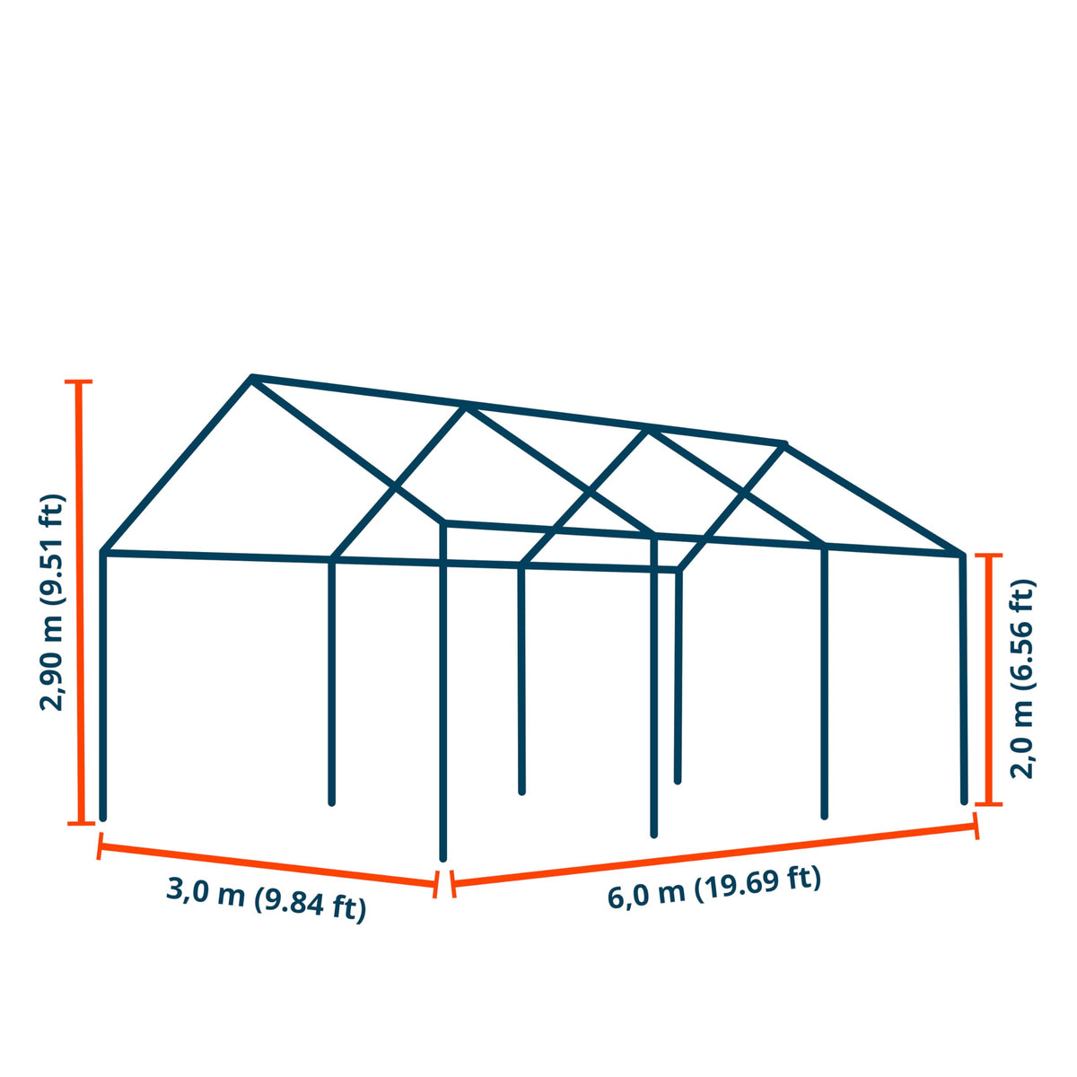 TOOLPORT Partyzelt Pavillon 3x6 m in weiß PE Plane 350 N Wasserdicht UV Schutz Festzelt Gartenzelt