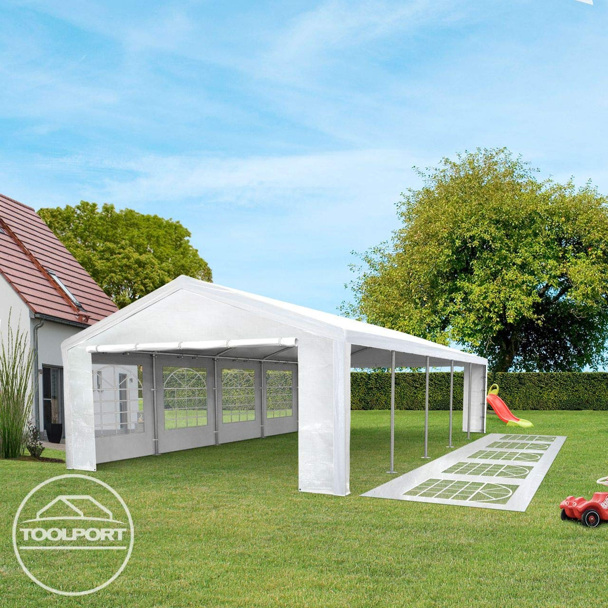 TOOLPORT Partyzelt Pavillon 3x6 m in weiß PE Plane 350 N Wasserdicht UV Schutz Festzelt Gartenzelt